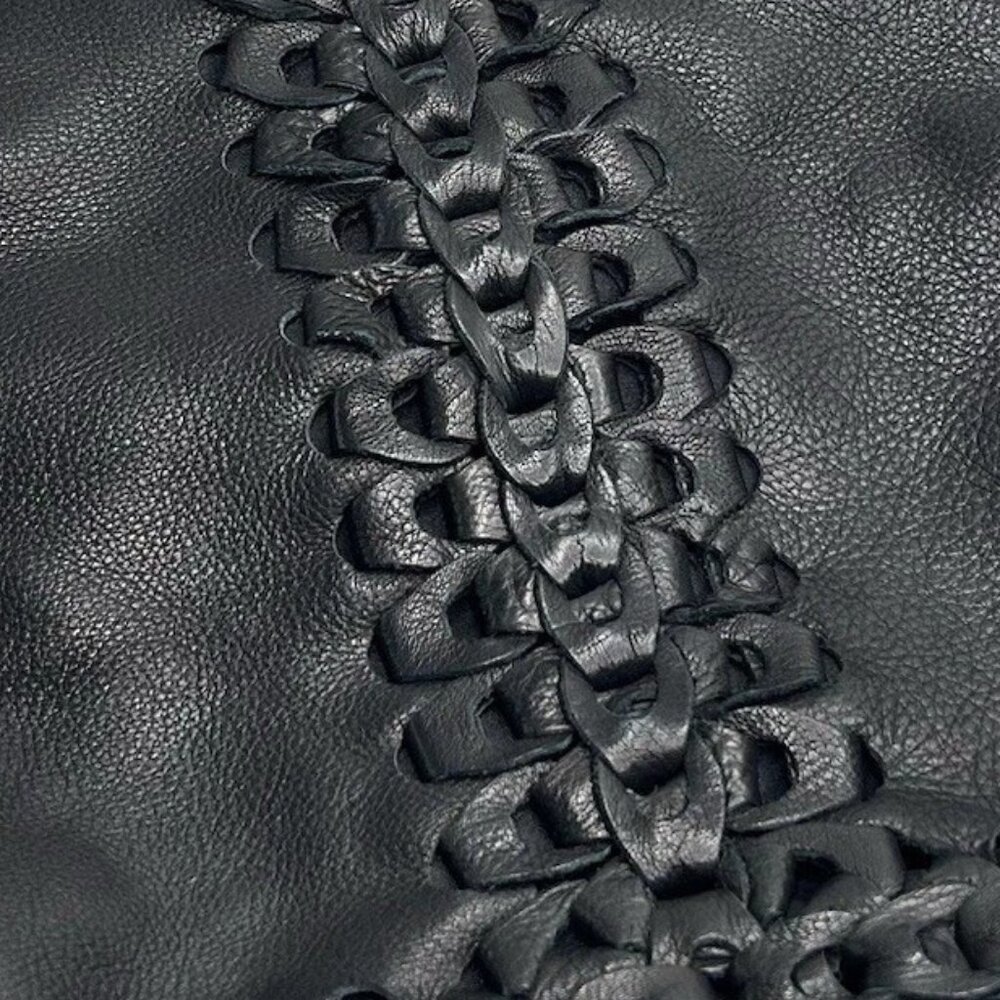 RARE*Lucky Brand*Pebbled Leather*Chain link Design*Black Hobo*Shoulder/Handbag - Picture 5 of 10
